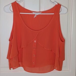 Orange Sleeveless Sheer Button Up Top Size Medium
